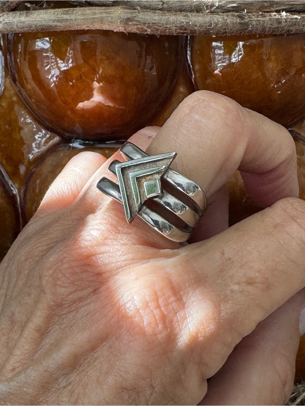 Silpada Silver Chevron Stack Ring with Geometric Accent - Picture 2 of 4